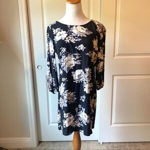 Old Navy Black Floral Mini Dress with Cream Flowers